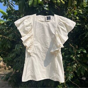 ET TIGRE ivory cream ruffle sleeveless blouse top